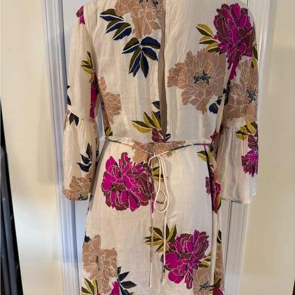 Billabong Divine Floral Mini Wrap Dress L Bell Sleeve Boho Festival - Picture 2 of 9